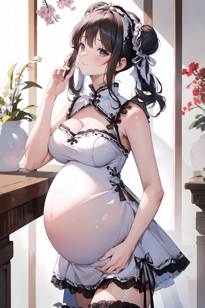 Pregnant Girls Wearing Chinese Dresses 