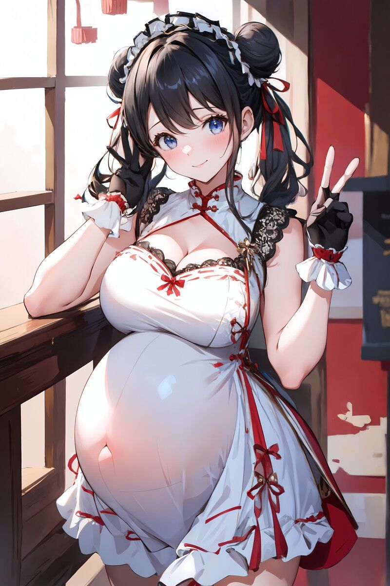 Pregnant Girls Wearing Chinese Dresses 