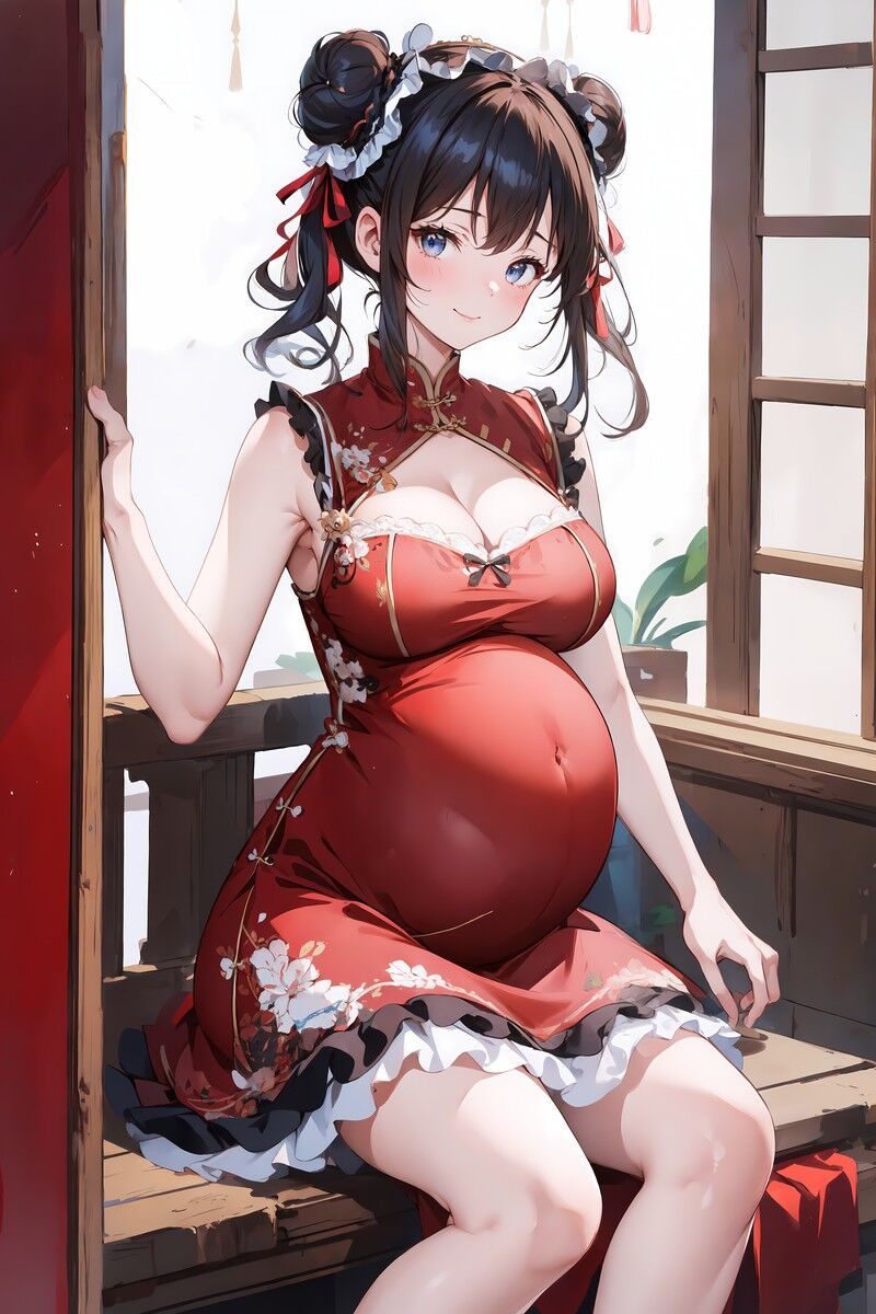 Pregnant Girls Wearing Chinese Dresses 