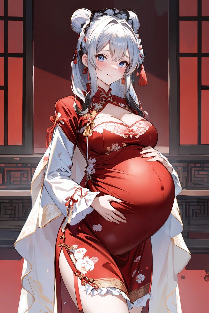 Pregnant Girls Wearing Chinese Dresses 