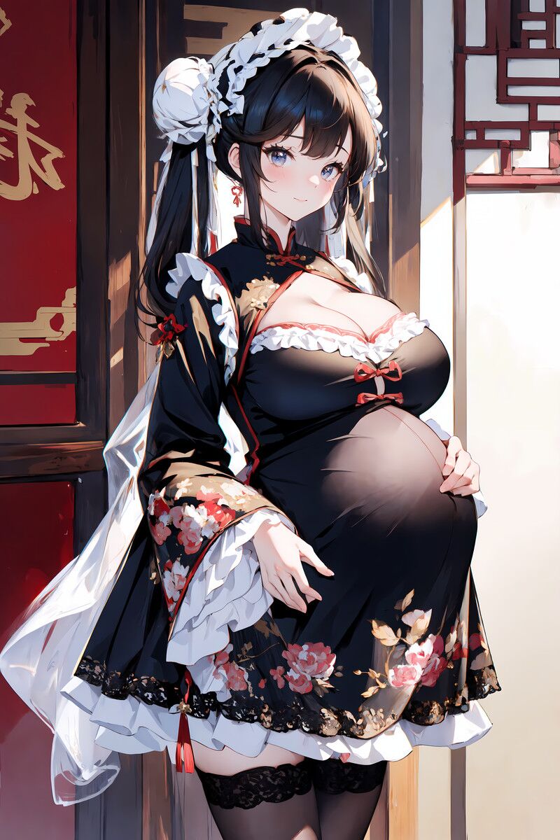 Pregnant Girls Wearing Chinese Dresses 