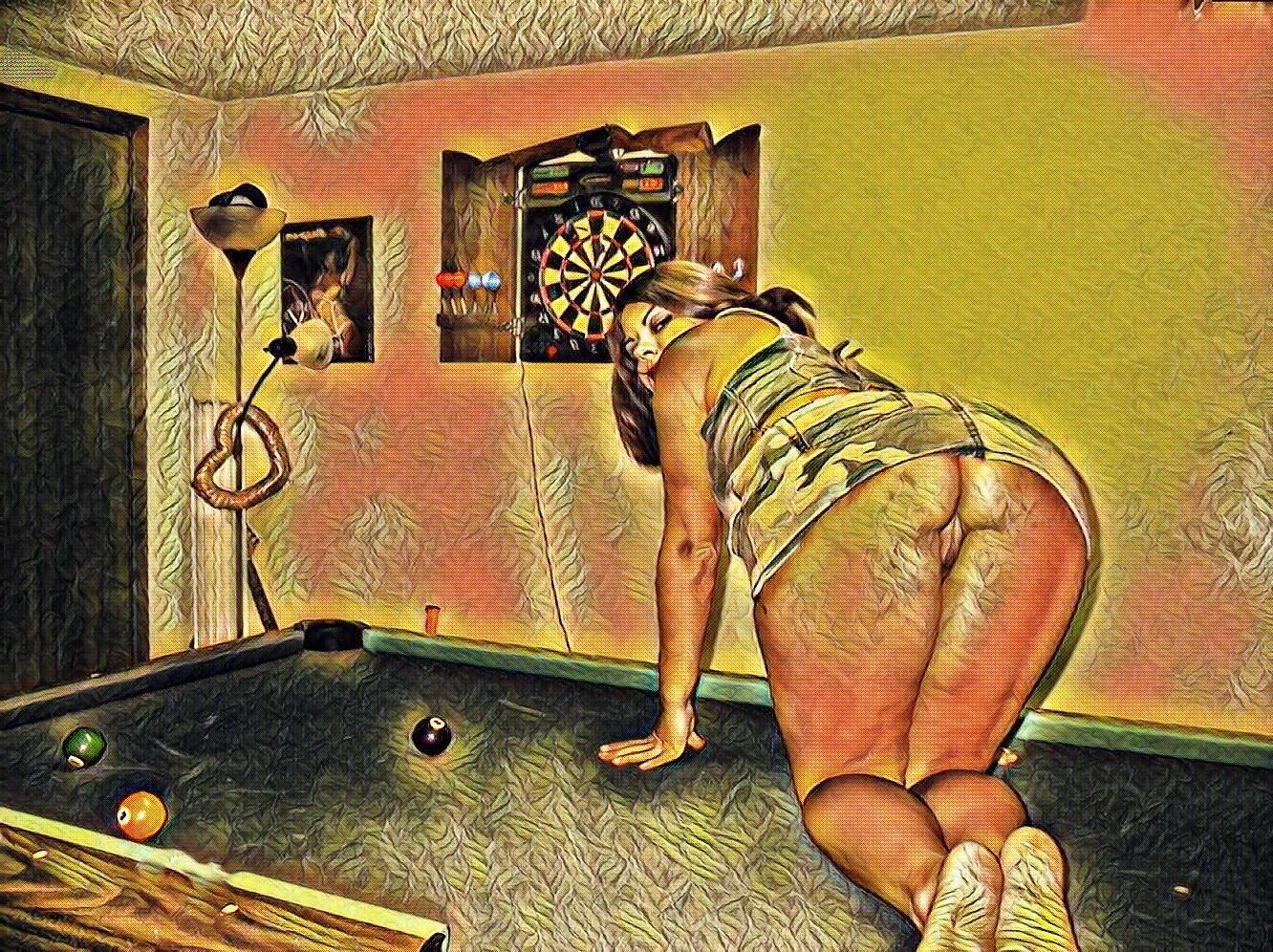 J'adore les filles nues à la table de billard