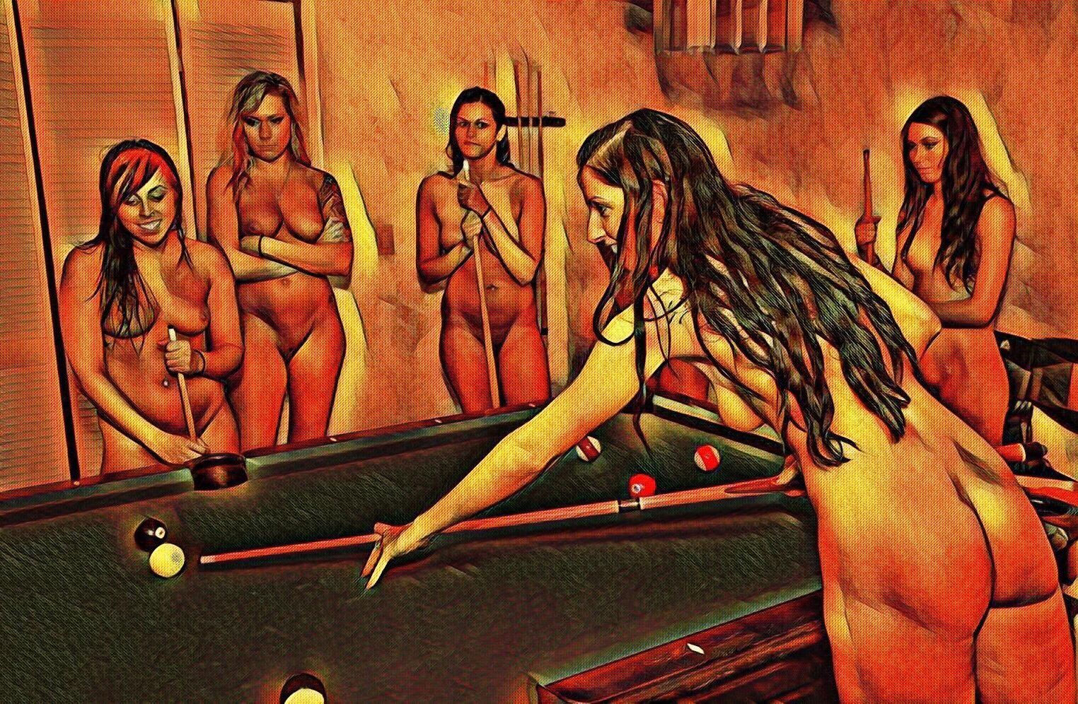 J'adore les filles nues à la table de billard