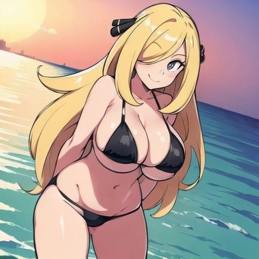 Cynthia, championne de Pokémon aux gros seins, générée par IA