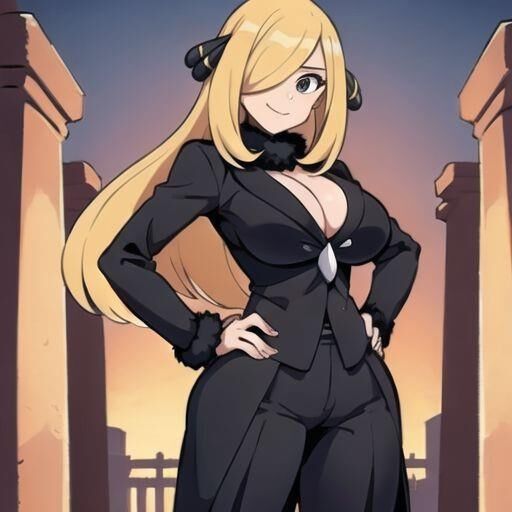 Cynthia, championne de Pokémon aux gros seins, générée par IA