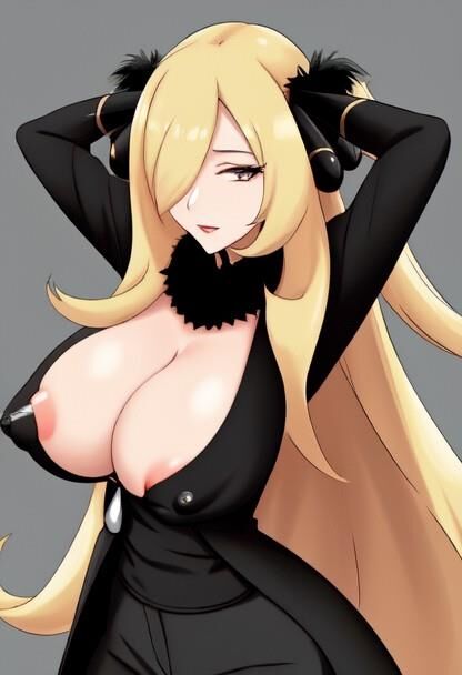 Cynthia, championne de Pokémon aux gros seins, générée par IA