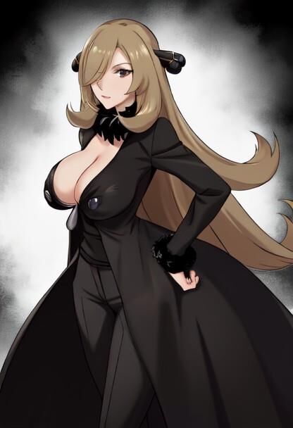 Cynthia, championne de Pokémon aux gros seins, générée par IA