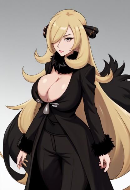 Cynthia, championne de Pokémon aux gros seins, générée par IA