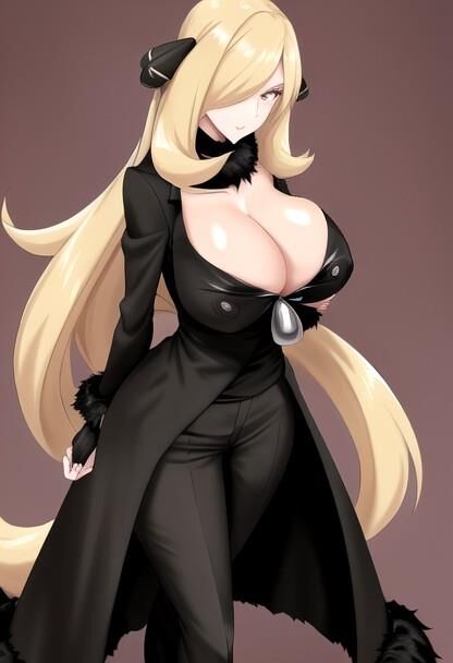 Cynthia, championne de Pokémon aux gros seins, générée par IA