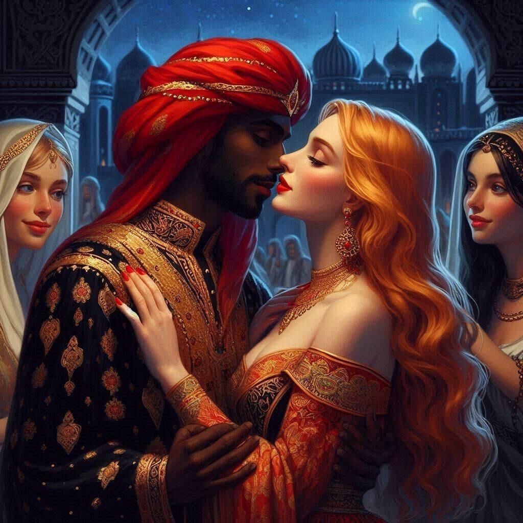 Prince musulman et concubine blanche (art IA)