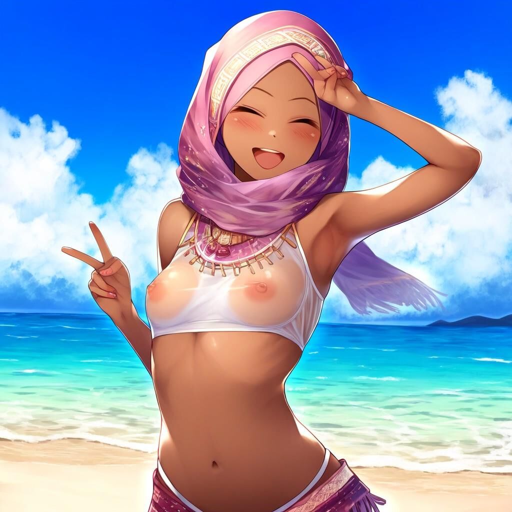 Hijab généré par l'IA à la plage/à la piscine/à l'eau