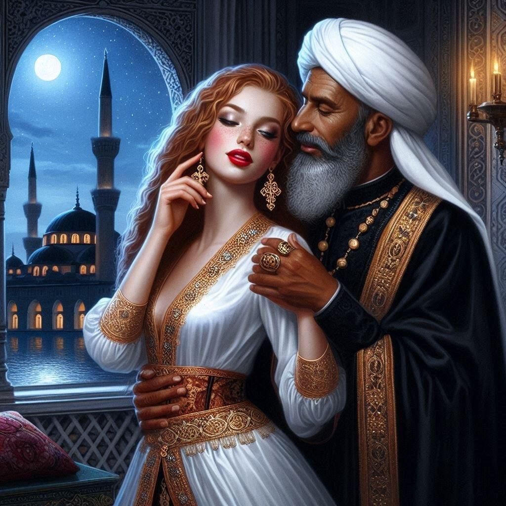 Prince musulman et concubine blanche (art IA)