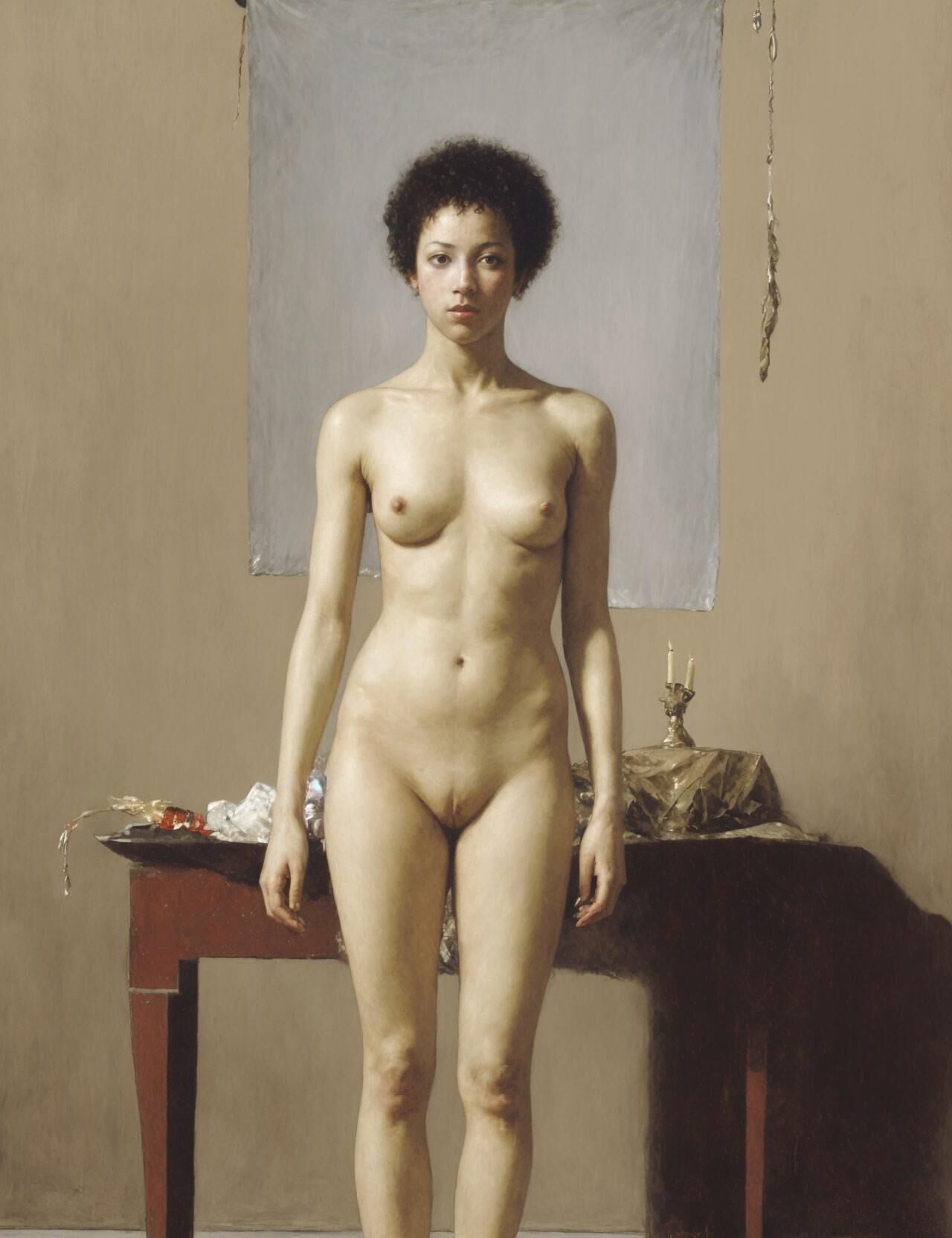 Renaissance nude paintings of woman with afro hairstyle