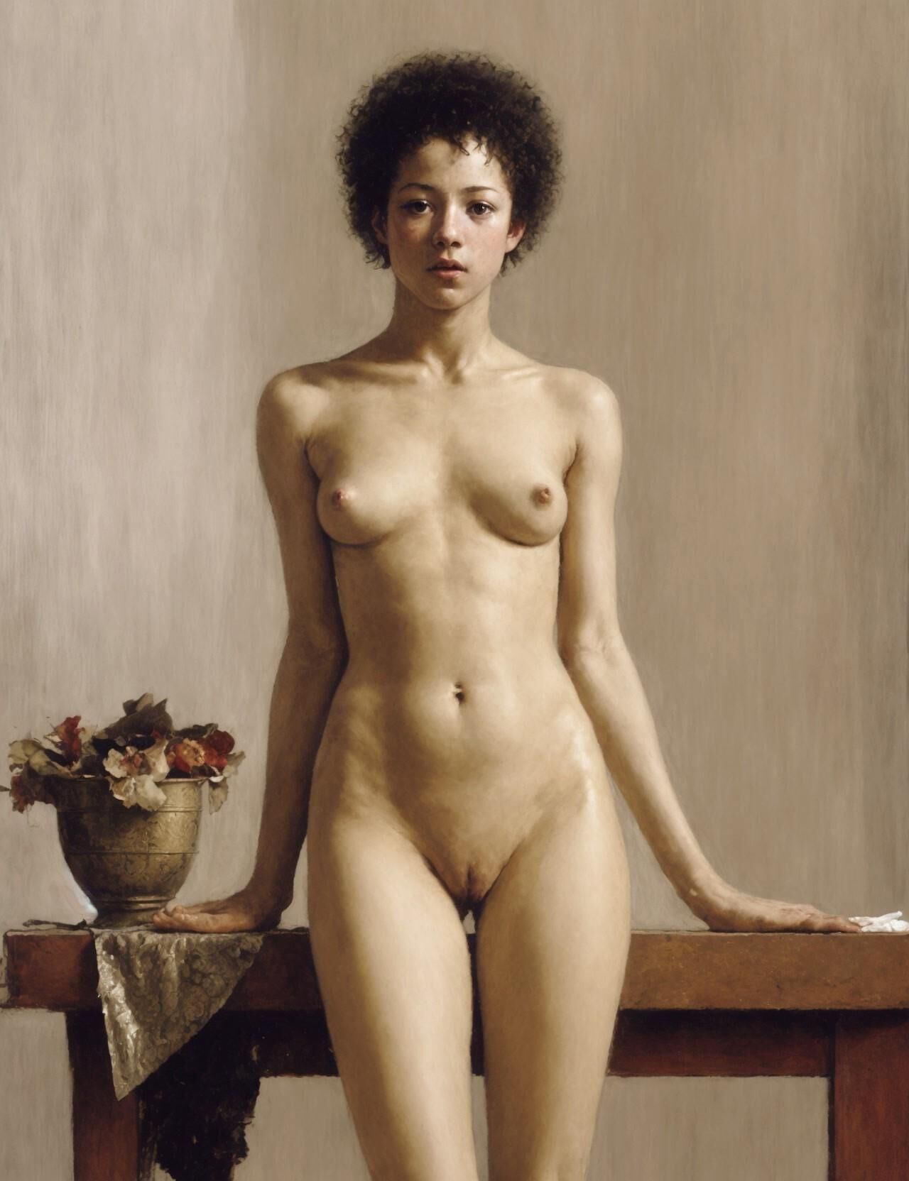 Renaissance nude paintings of woman with afro hairstyle