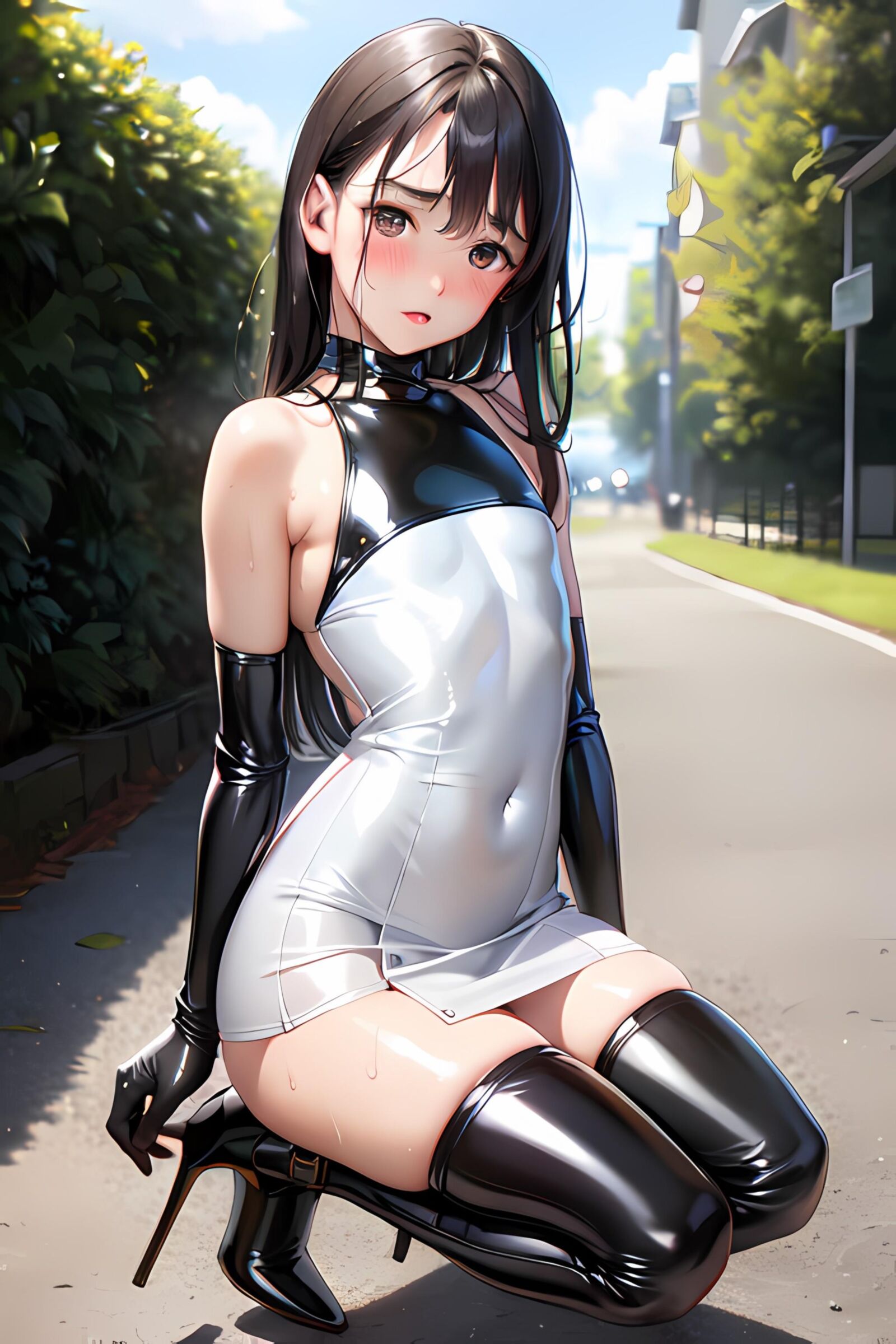 KI AI Hentai Latex Robe Brillante Bondage Adolescente