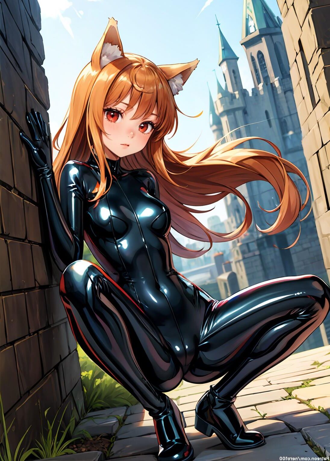 KI AI Hentai Teen en robe en latex PVC