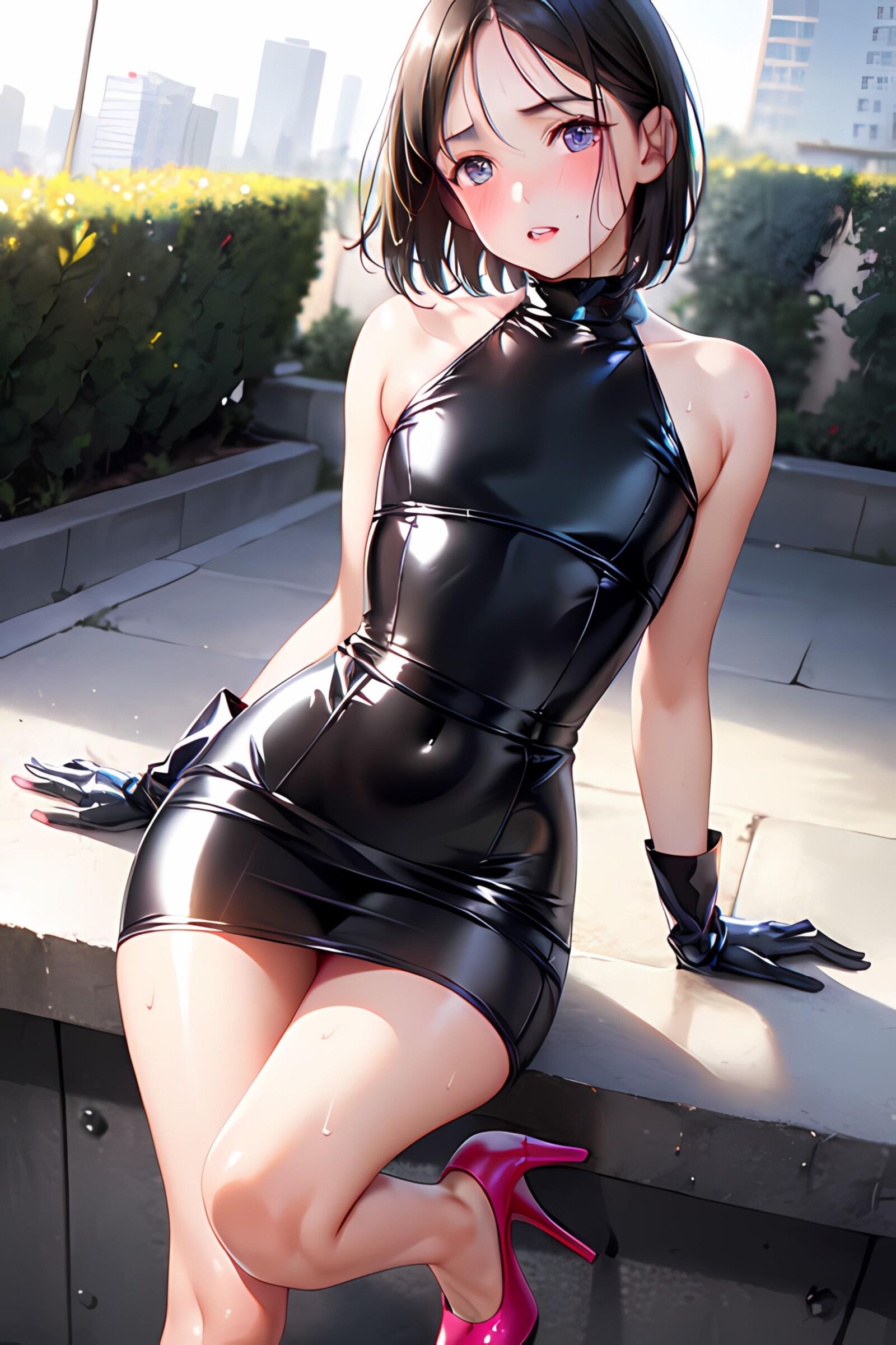 KI AI Hentai Latex Robe Brillante Bondage Adolescente