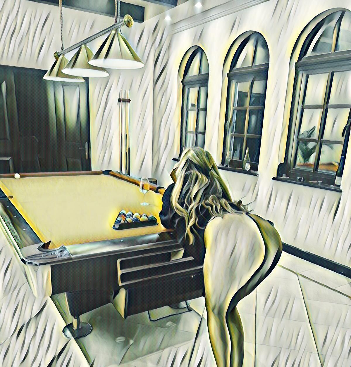 Liebe nackte Mädchen im Pooltable