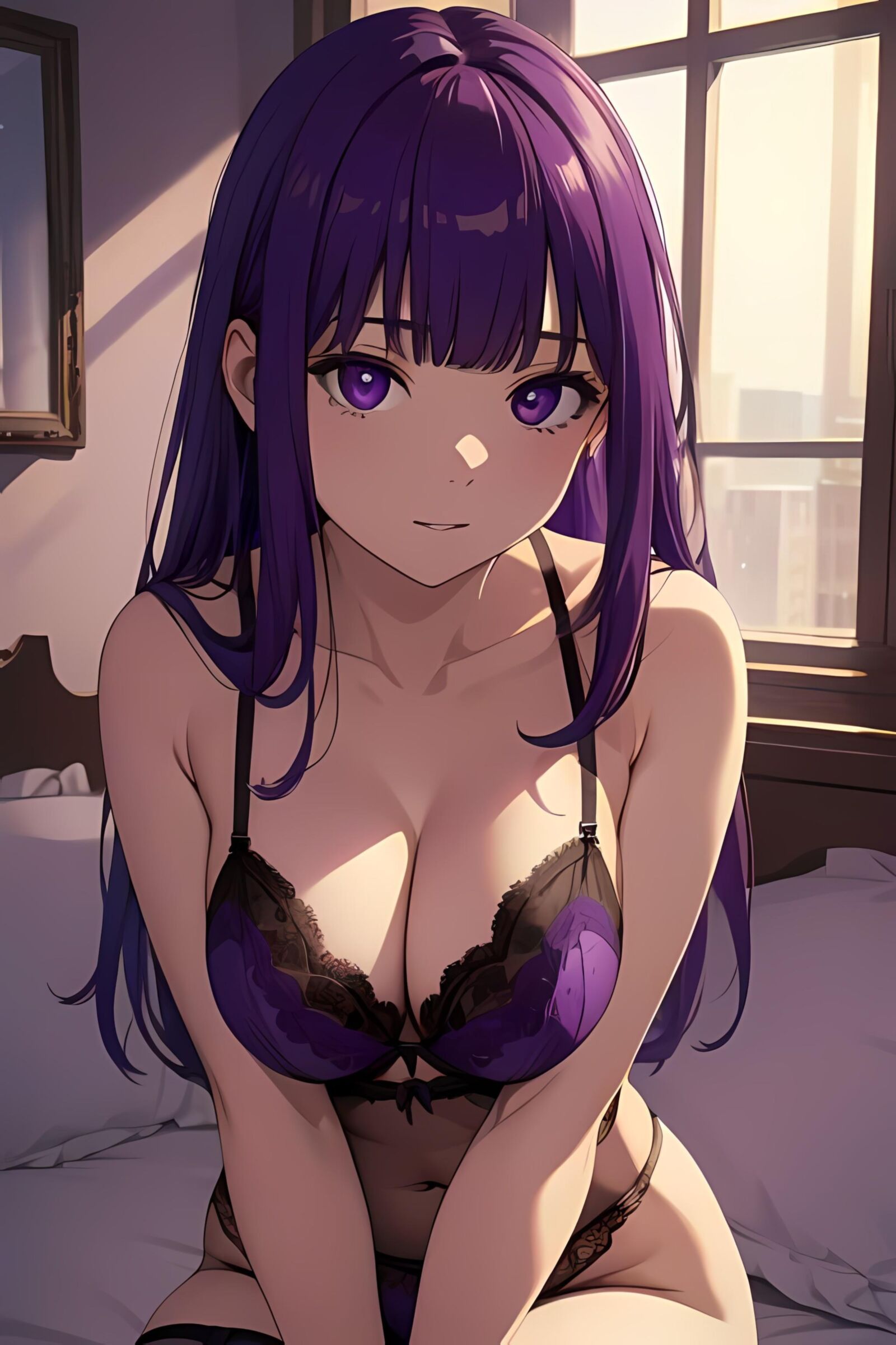 Anime Girl Fern Purple Hair em lingerie e nua