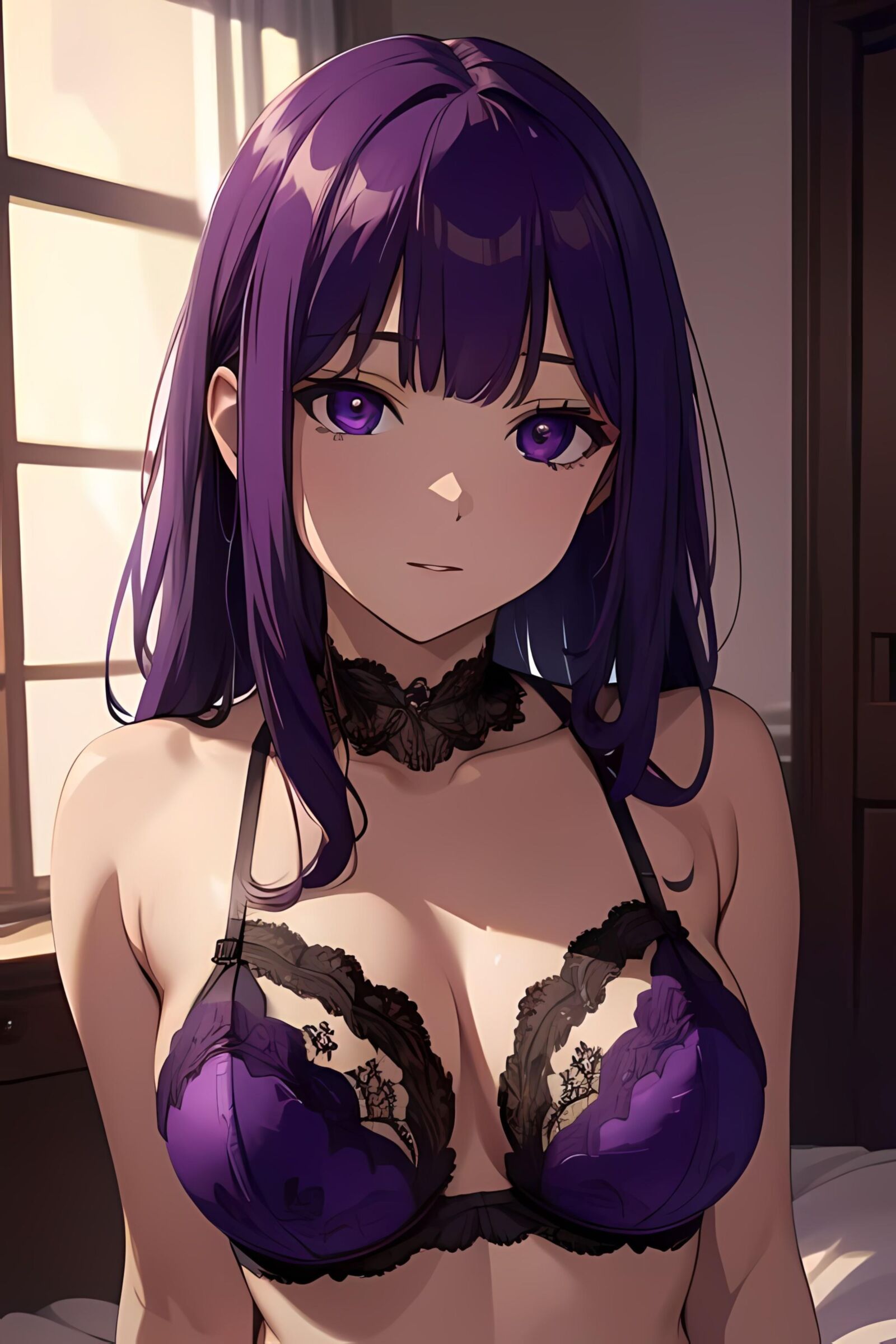 Anime Girl Fern Purple Hair em lingerie e nua