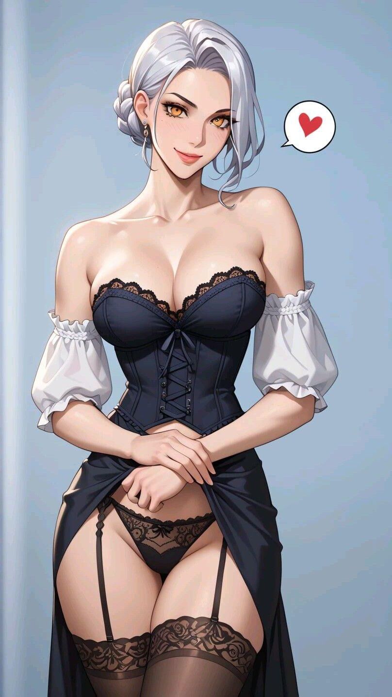 anime white haired cute sexy woman