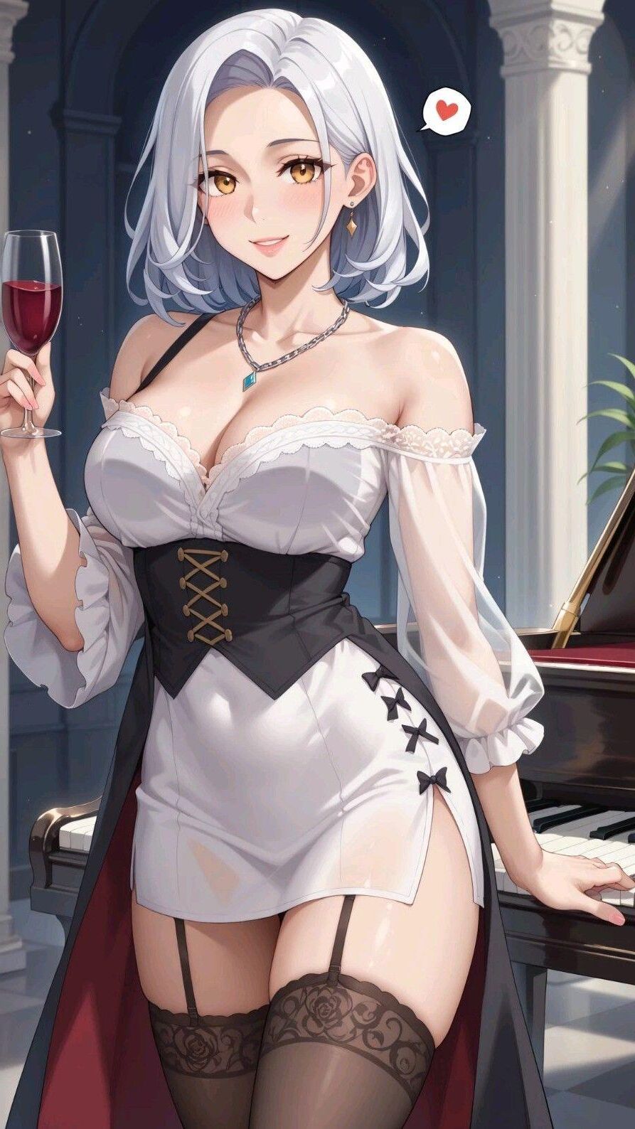 anime white haired cute sexy woman