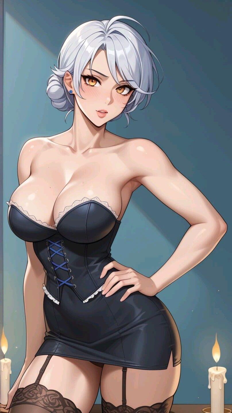 anime white haired cute sexy woman