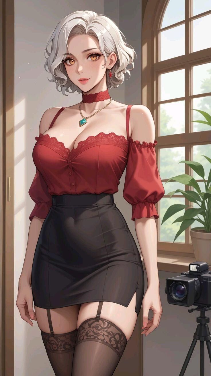 anime white haired cute sexy woman