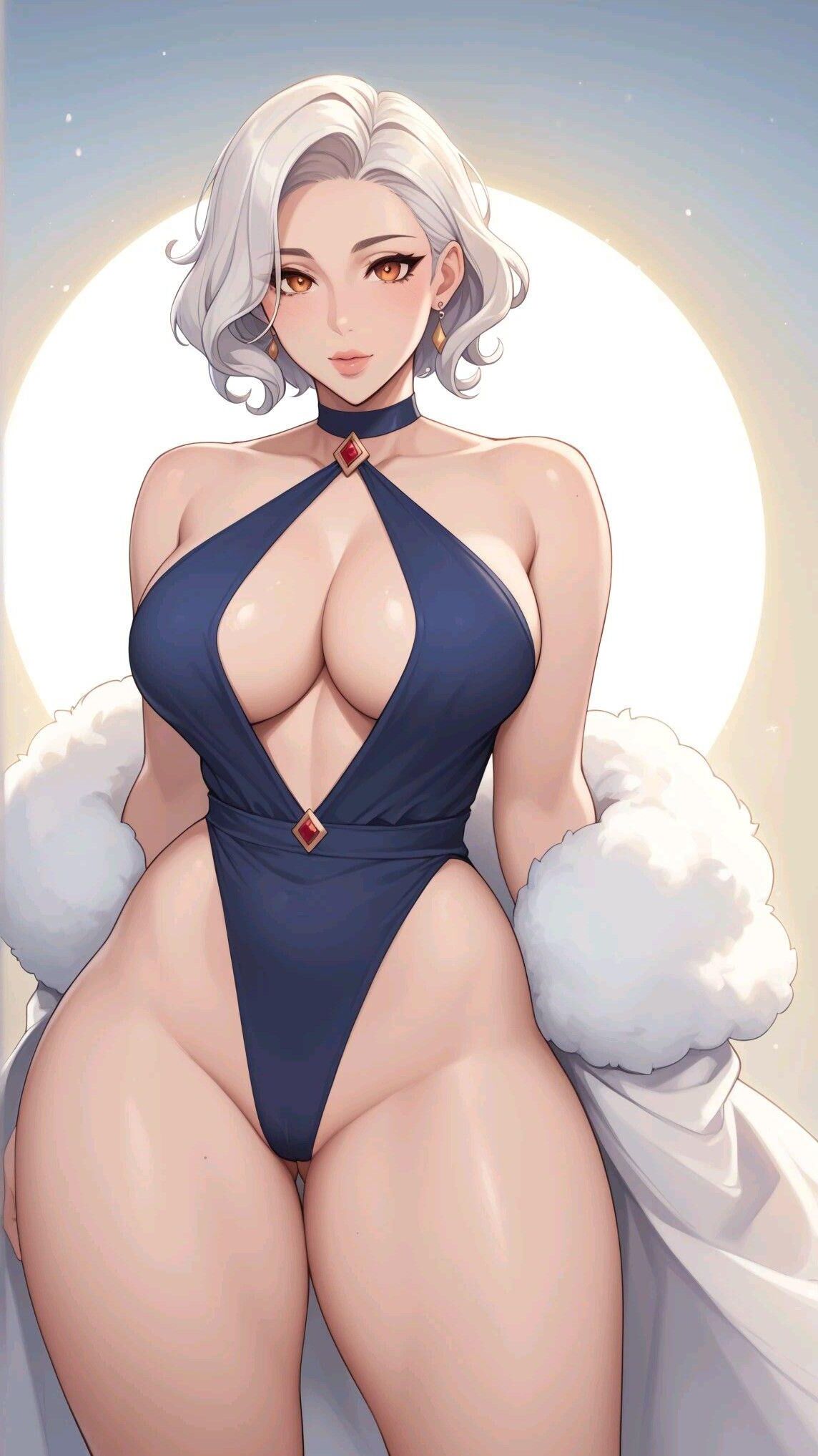 anime white haired cute sexy woman