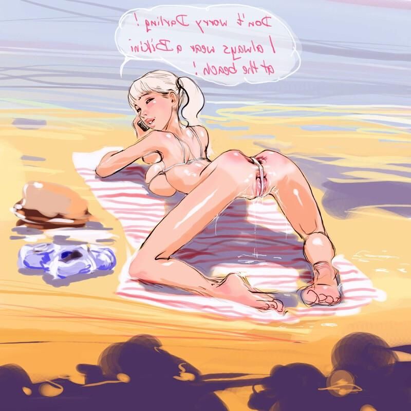 Cartoons Blonde Mädchen am Strand