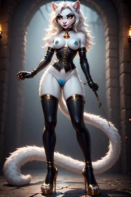 AI Female Furry w/white fur Dominatrix Panther