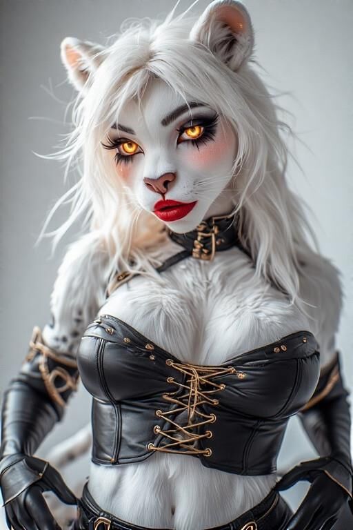AI Female Furry w/white fur Dominatrix Panther