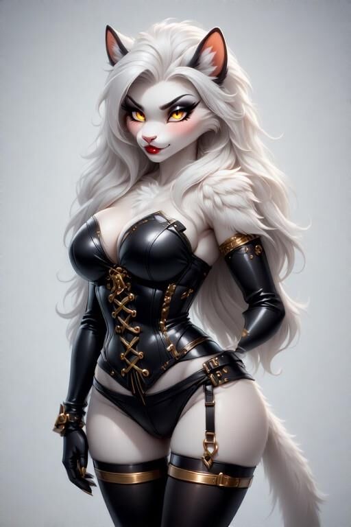 AI Female Furry w/white fur Dominatrix Panther