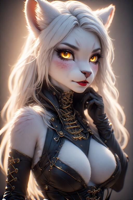 AI Female Furry w/white fur Dominatrix Panther