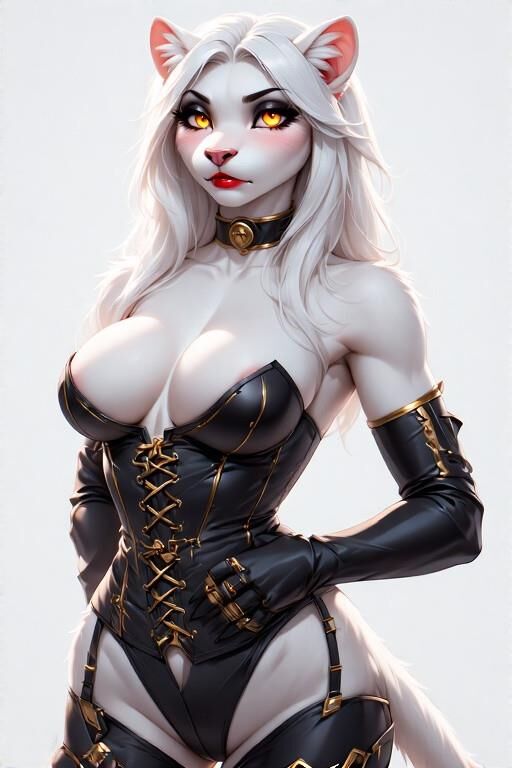 AI Female Furry w/white fur Dominatrix Panther