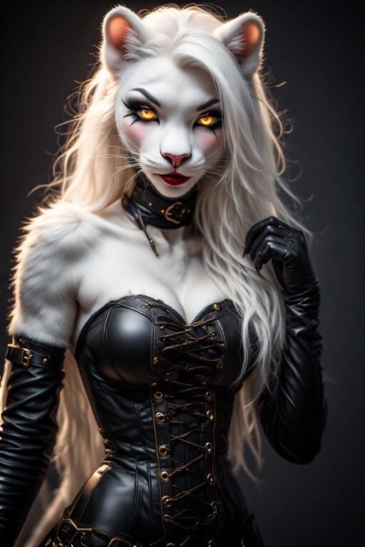 AI Female Furry w/white fur Dominatrix Panther