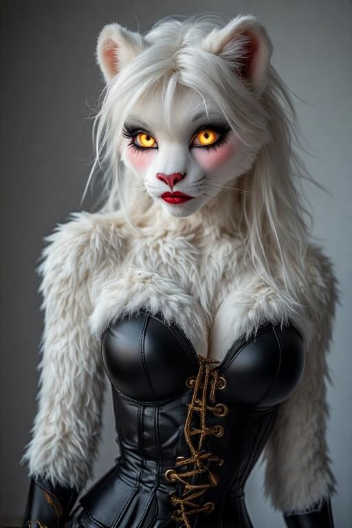 AI Female Furry w/white fur Dominatrix Panther