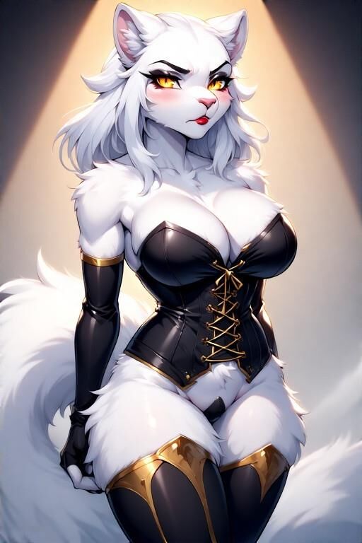 AI Female Furry w/white fur Dominatrix Panther