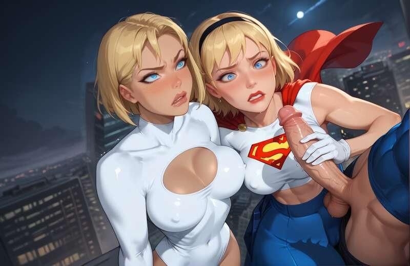 DCスーパーマンはパワーガールとスーパーガールトリオをファックします