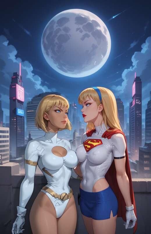 DCスーパーマンはパワーガールとスーパーガールトリオをファックします