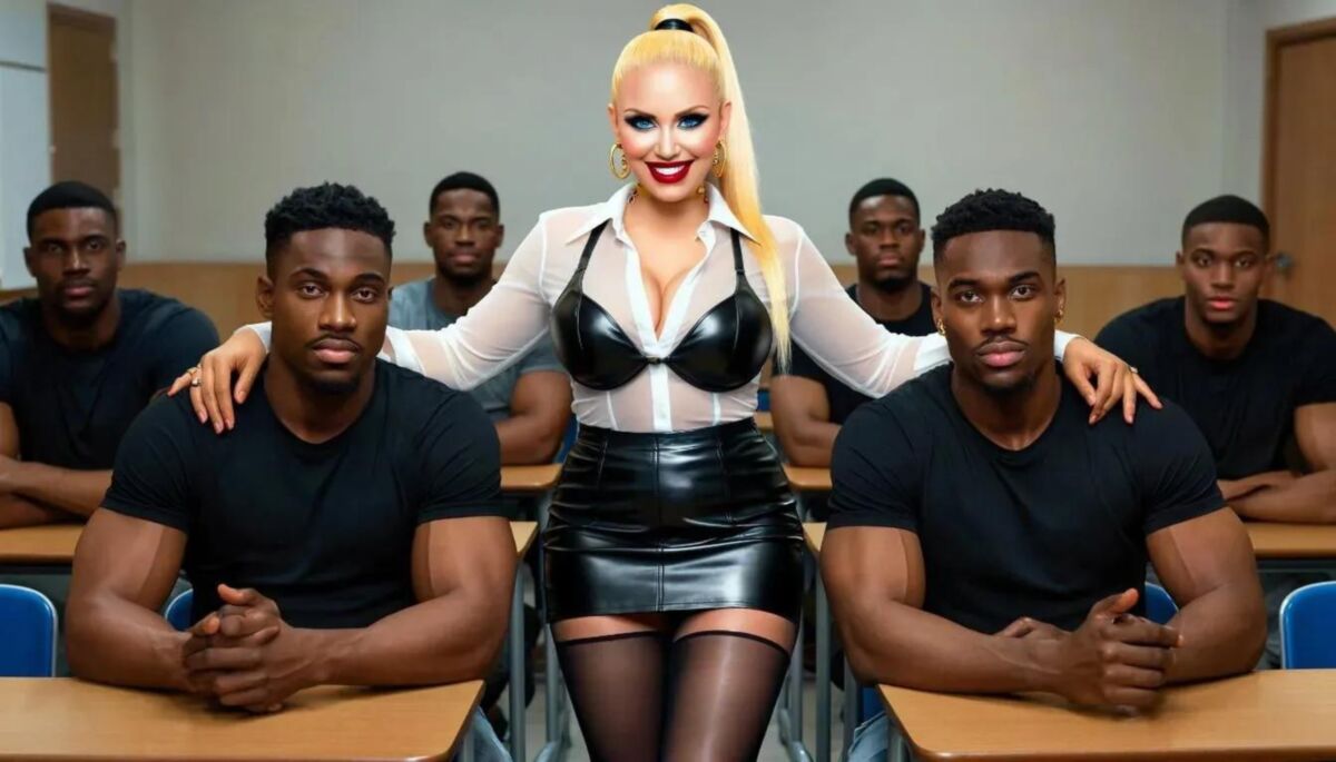 AI Blonde Lehrerin und ihre schwarzen Schüler
