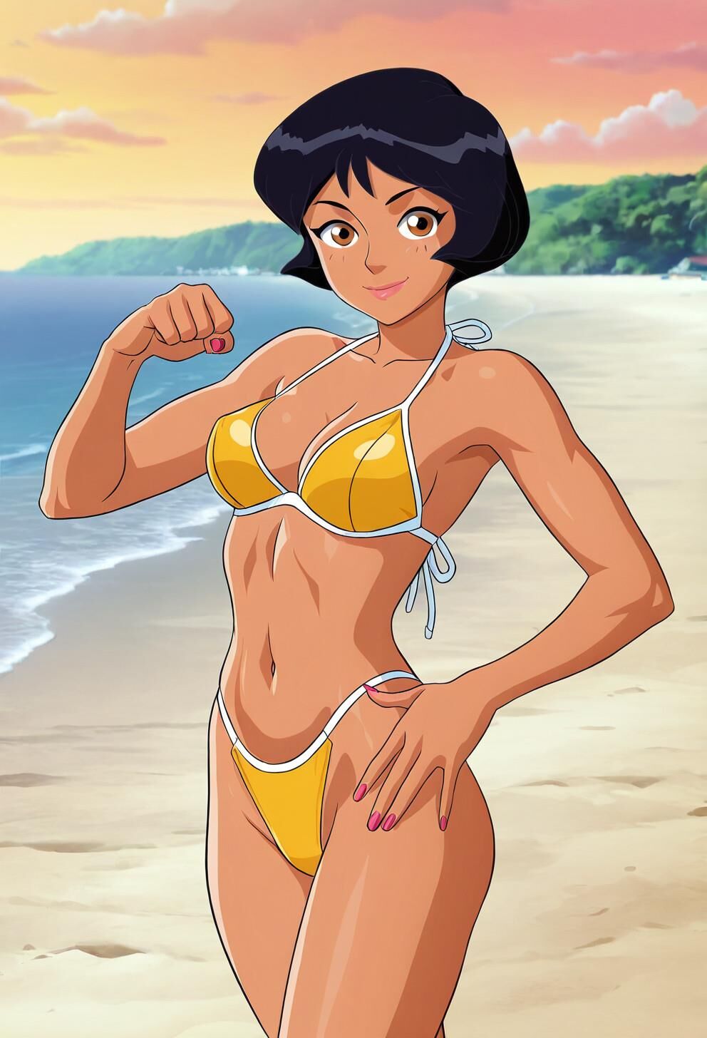 Spioniert Alex total in gelben Bikini aus