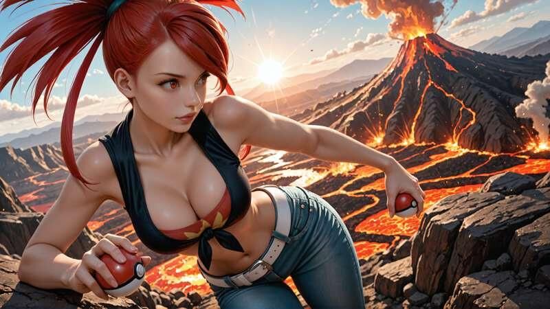 pokemon fire trainer Flannery by the valcano hentai