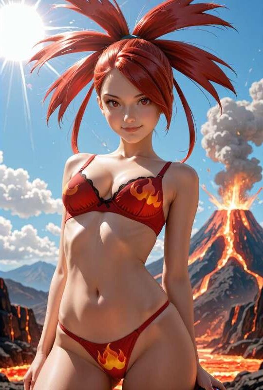 pokemon fire trainer Flannery by the valcano hentai
