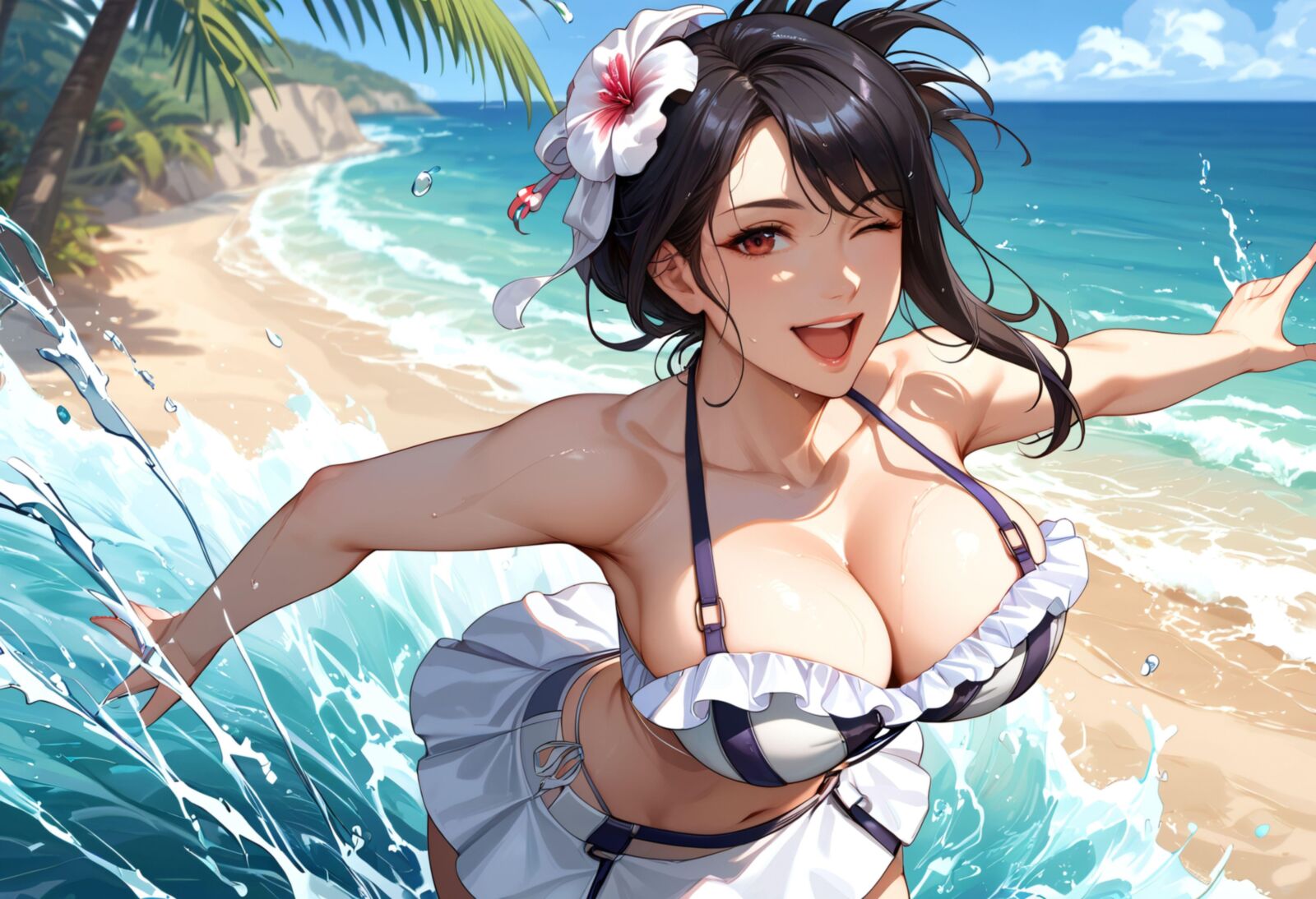 final fantasy tifa on the beach bikini and fucked