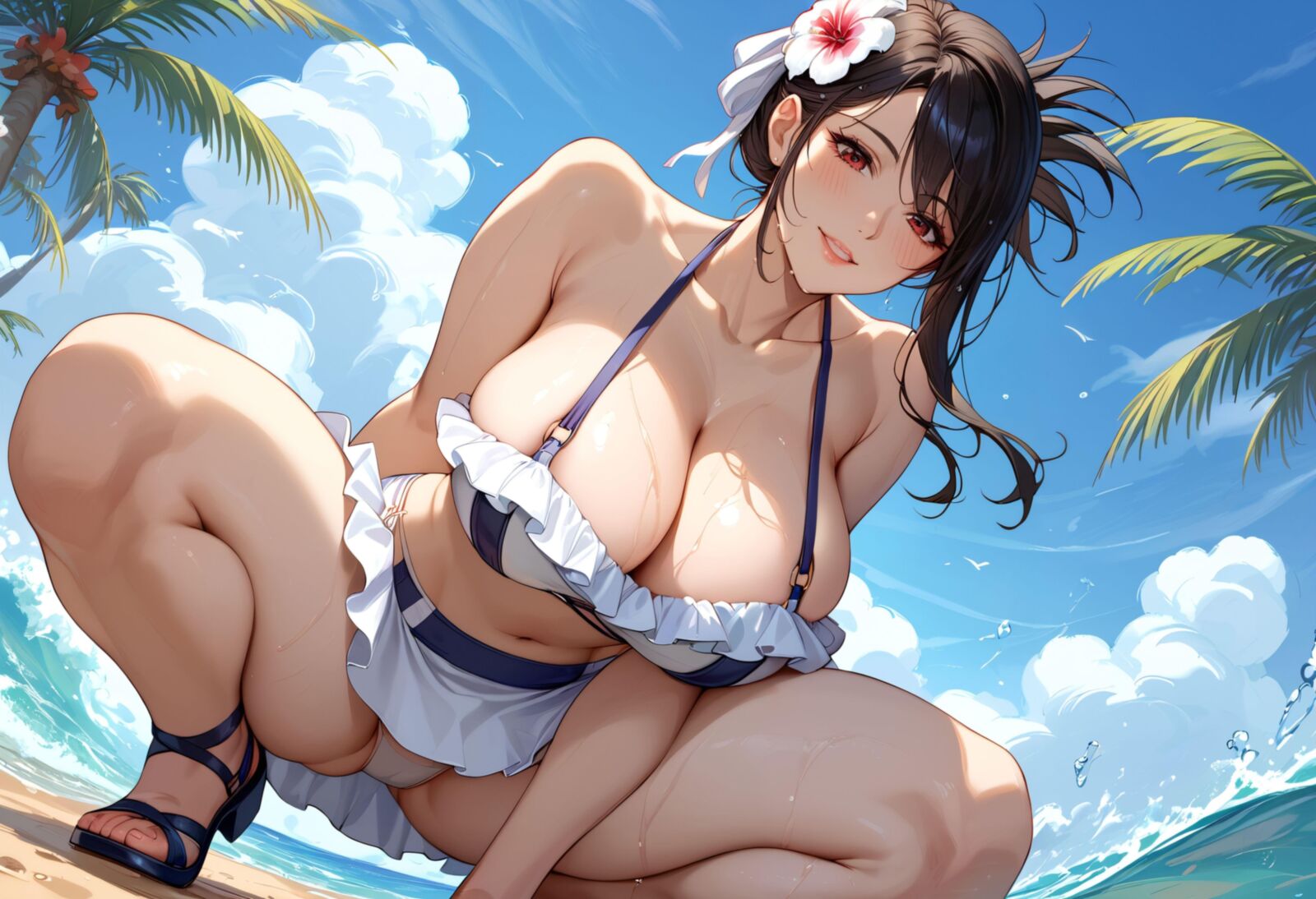 final fantasy tifa on the beach bikini and fucked